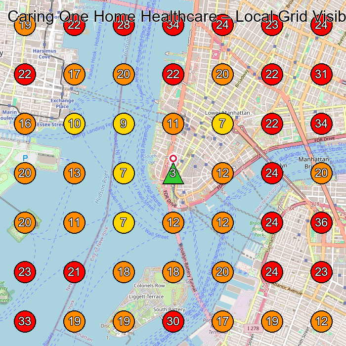 Caring One Home Healthcare GeoGrid visibility map for Medical Equipment Supplier in New York
